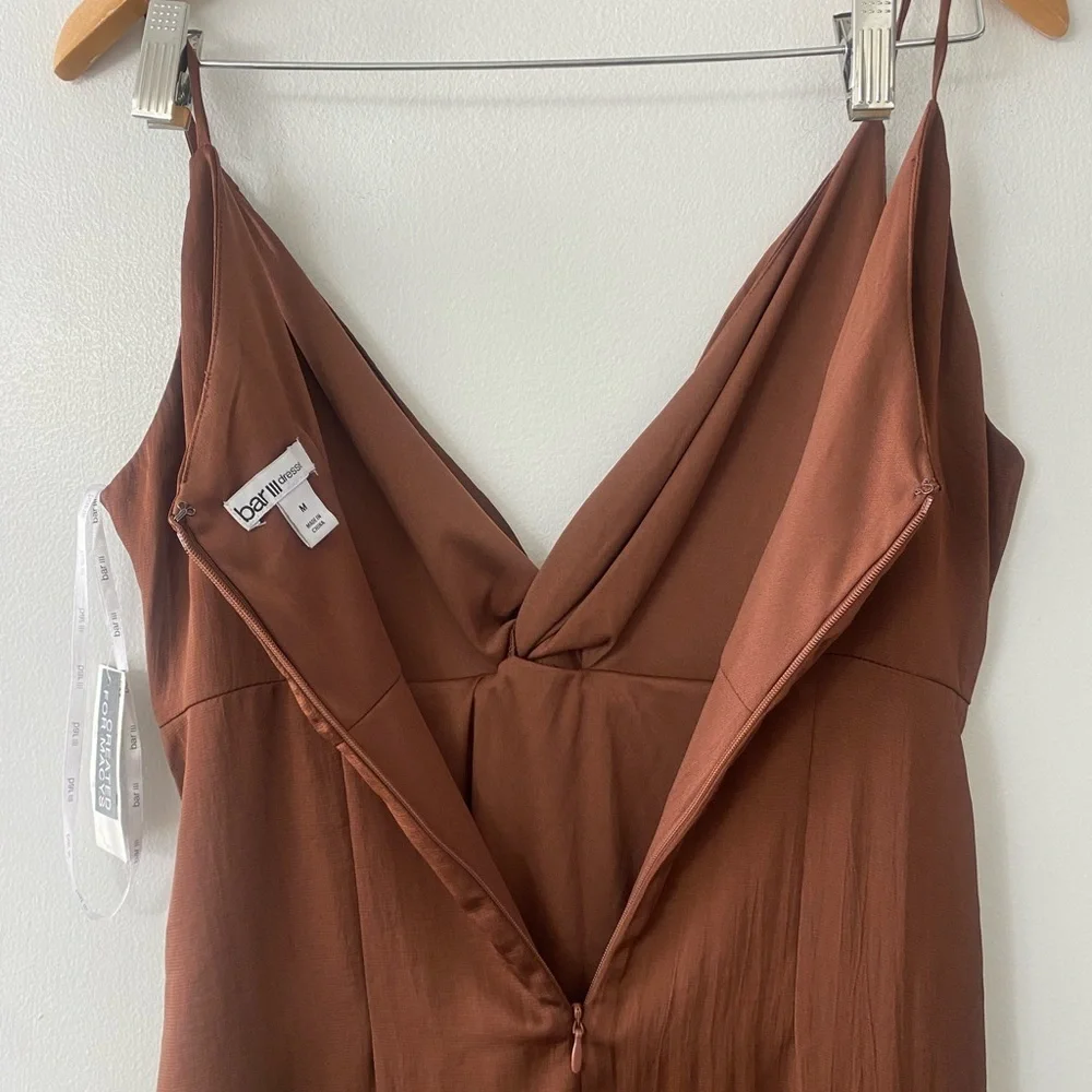 Bar III Formal Rich Copper Brown Twist Front midi Dress​, woman’s midi dress​
